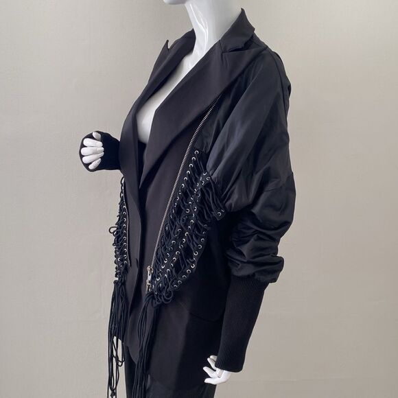 NWOT AKIRA Black Don Eyelet Oversized Blazer Bomber Jacket with Lace-up Details - Picture 7 of 12